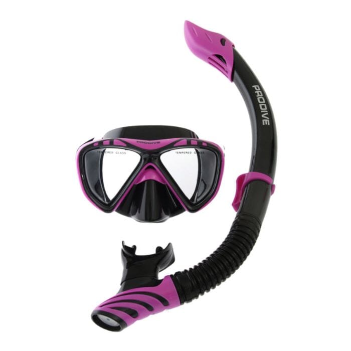 ADULT TWIN LENS PREMIUM SILICONE MASK & SNORKEL SET Mask Pro Dive Black and Purple 