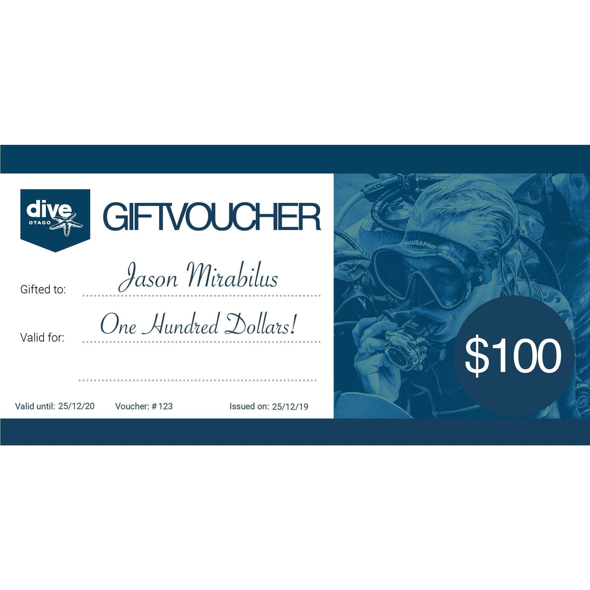 Dive Otago Gift Voucher Gift Voucher Dive Otago $100 