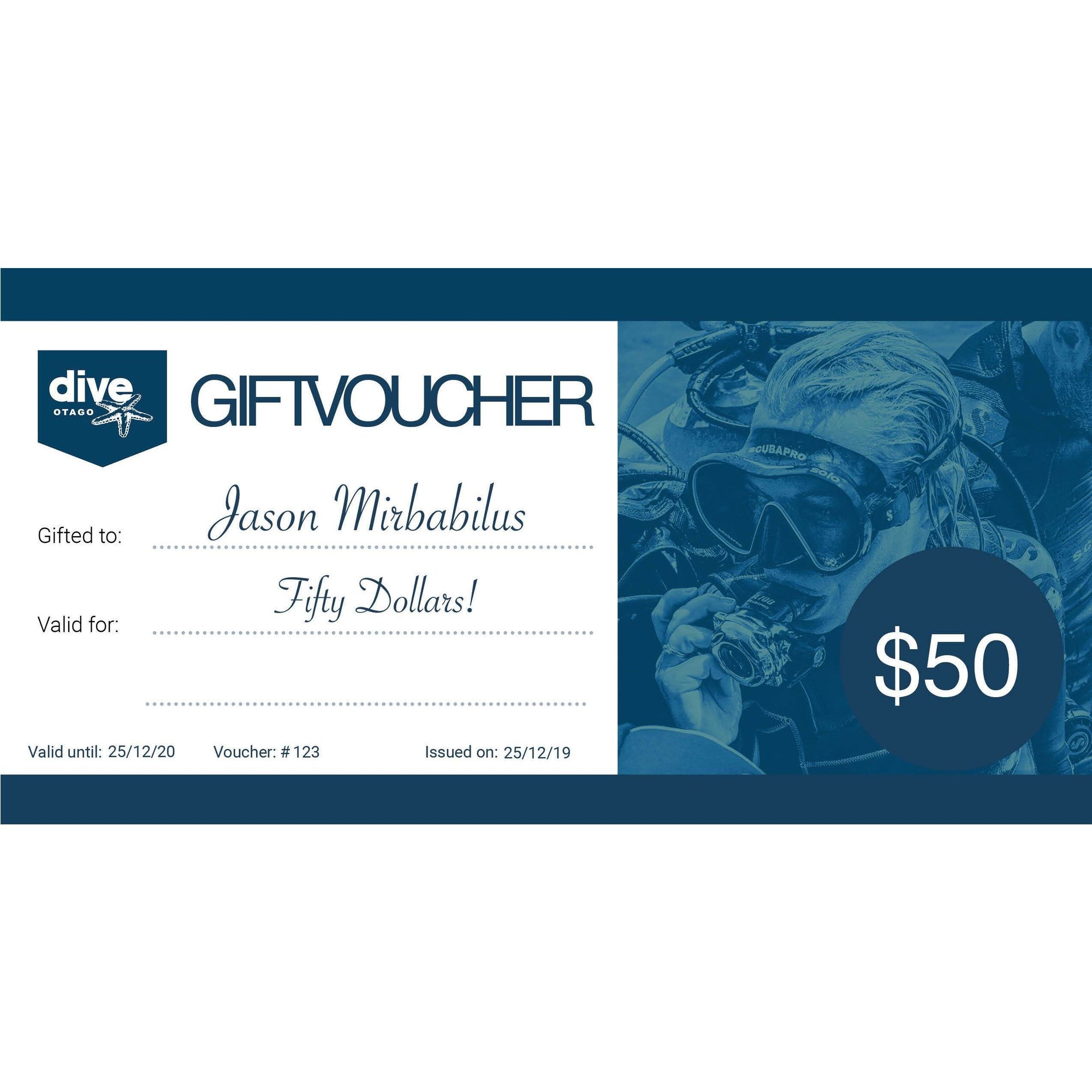 Dive Otago Gift Voucher Gift Voucher Dive Otago $50 