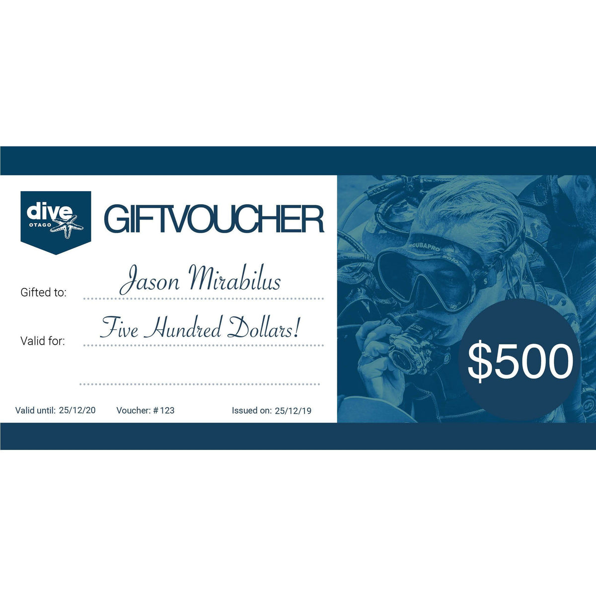 Dive Otago Gift Voucher Gift Voucher Dive Otago $500 