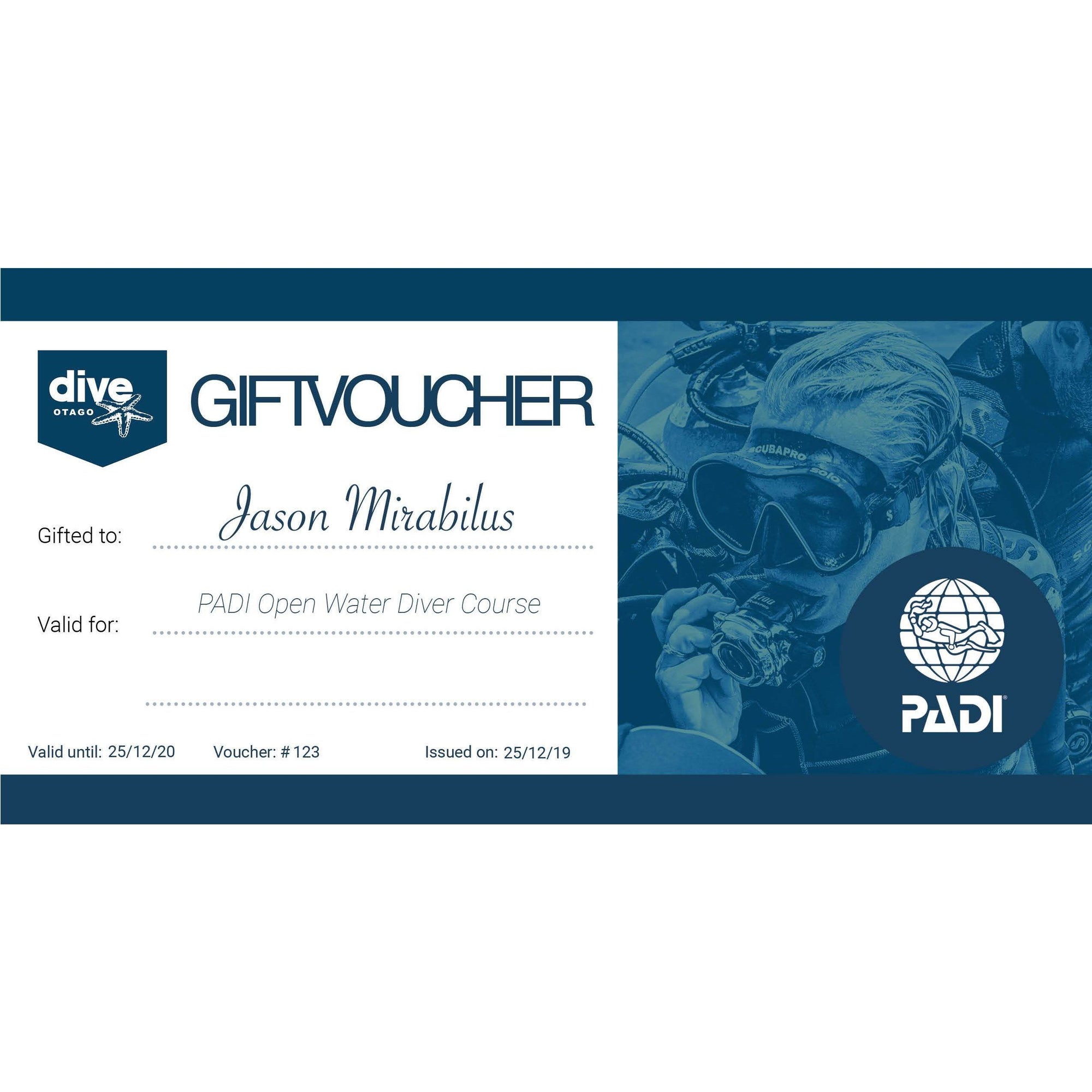 Dive Otago Gift Voucher Gift Voucher Dive Otago PADI Open Water Course 